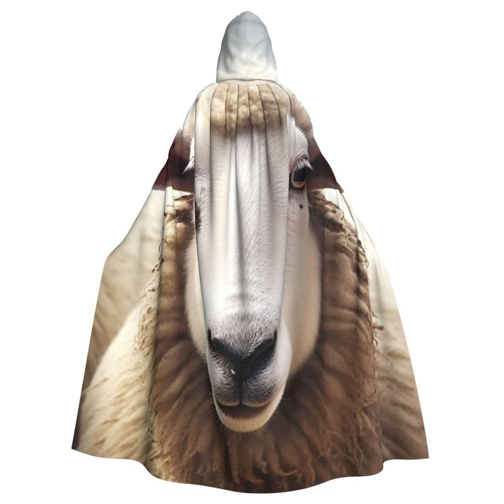Dwrepo Sheep Halloween Hooded Cloak Full Length Adult Vampire Witch Cape for Halloween Cosplay Costumes