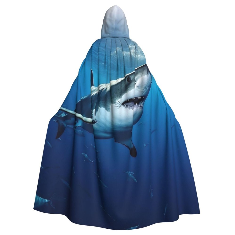 Dwrepo Ocean Sea Animal Shark Halloween Hooded Cloak Full Length Adult Vampire Witch Cape for Halloween Cosplay Costumes