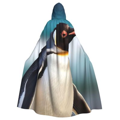 Dwrepo Cute Penguin Halloween Hooded Cloak Full Length Adult Vampire Witch Cape for Halloween Cosplay Costumes
