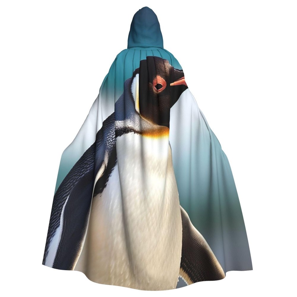 Dwrepo Cute Penguin Halloween Hooded Cloak Full Length Adult Vampire Witch Cape for Halloween Cosplay Costumes