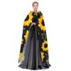 Dwrepo Floral Sunflower Halloween Hooded Cloak Full Length Adult Vampire Witch Cape for Halloween Cosplay Costumes view 3