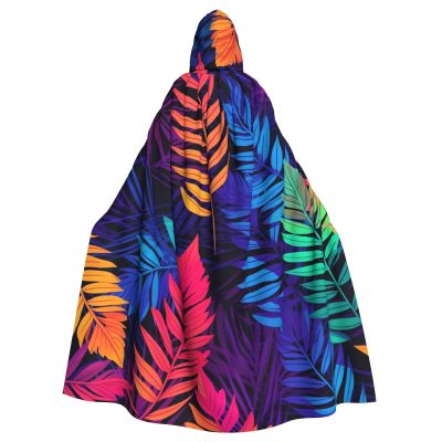Dwrepo Colorful leaves Halloween Hooded Cloak Full Length Adult Vampire Witch Cape for Halloween Cosplay Costumes