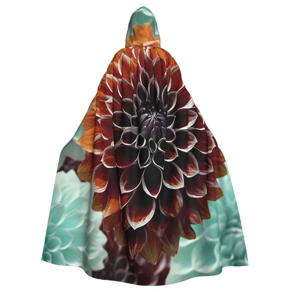 Dahlia Flower Halloween Hooded Cloak Full Length Adult Vampire Witch Cape for Halloween Cosplay Costumes