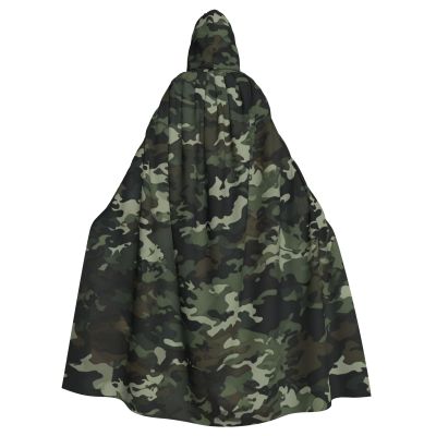 Dwrepo Camouflage Halloween Hooded Cloak Full Length Adult Vampire Witch Cape for Halloween Cosplay Costumes