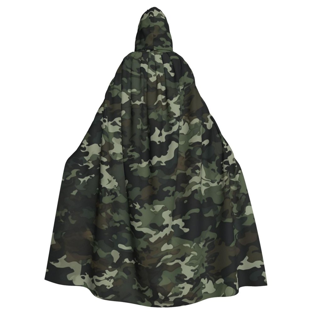 Dwrepo Camouflage Halloween Hooded Cloak Full Length Adult Vampire Witch Cape for Halloween Cosplay Costumes