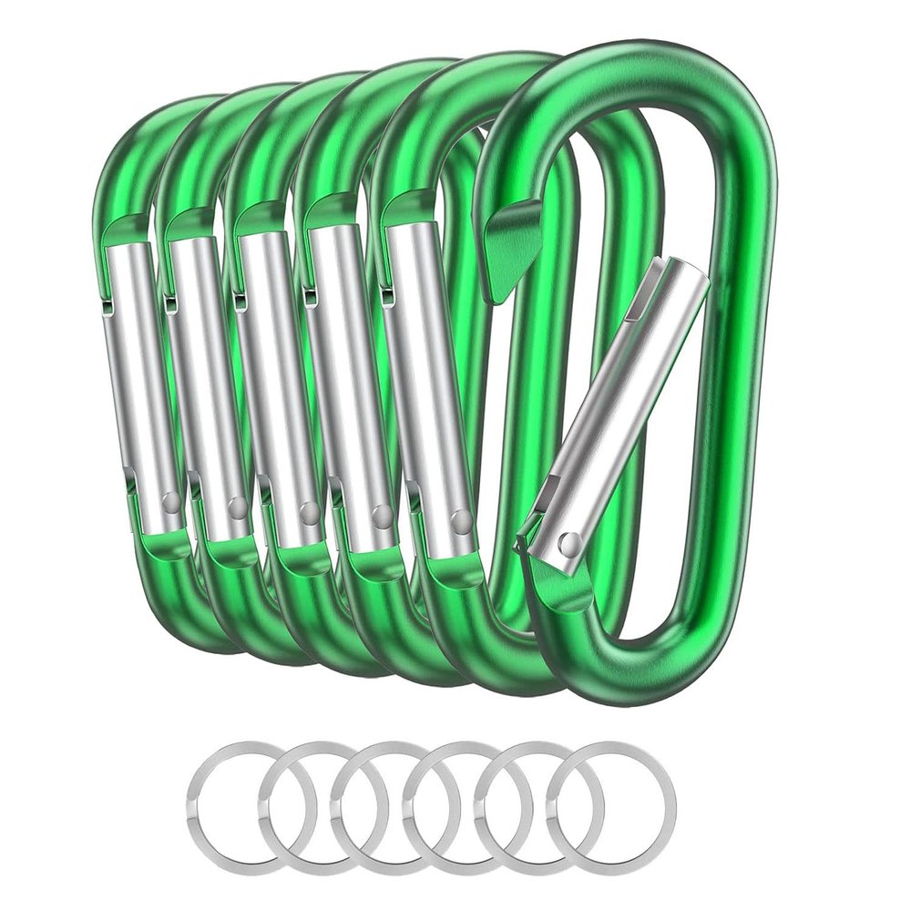 6 PCS Carabiner Keychain Clip -3" Aluminum Carabiner D Ring, Caribeener Clips, Spring Snap Hook for Keychain Clip (Green)