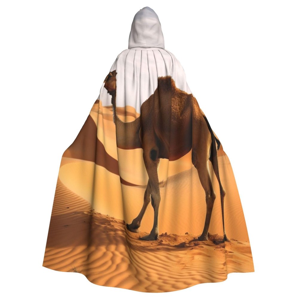 Desert Sand Camel Halloween Hooded Cloak Full Length Adult Vampire Witch Cape for Halloween Cosplay Costumes