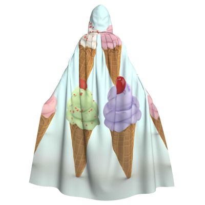 Dwrepo Ice Cream Cones Halloween Hooded Cloak Full Length Adult Vampire Witch Cape for Halloween Cosplay Costumes