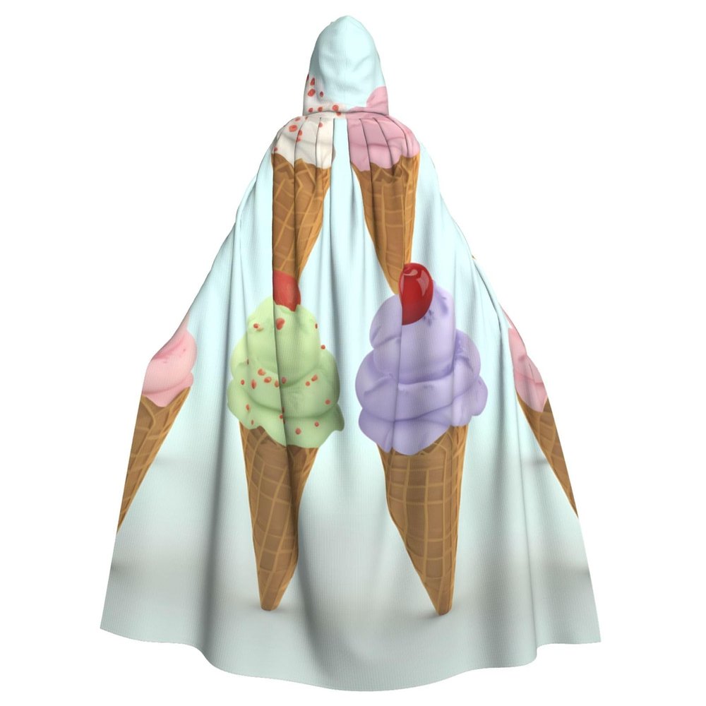 Dwrepo Ice Cream Cones Halloween Hooded Cloak Full Length Adult Vampire Witch Cape for Halloween Cosplay Costumes