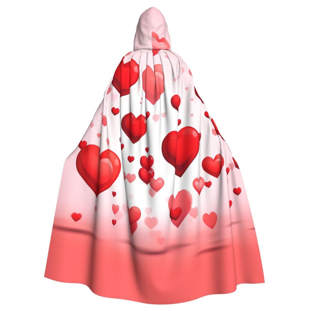 Dwrepo Red Hearts Halloween Hooded Cloak Full Length Adult Vampire Witch Cape for Halloween Cosplay Costumes