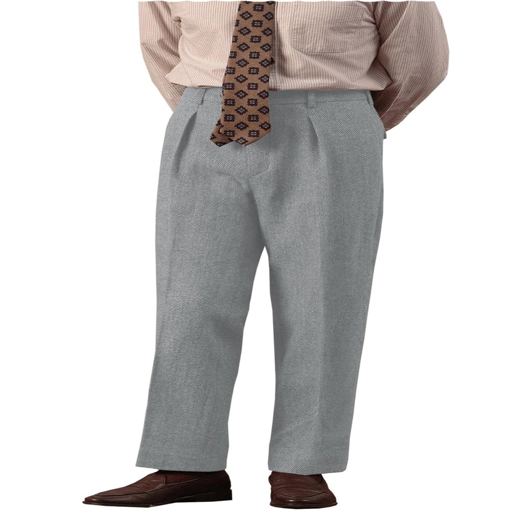 Mens High Waisted Tweed Pleated Front Dress Pant Classic Fit (Sliver, 29W x 28L)