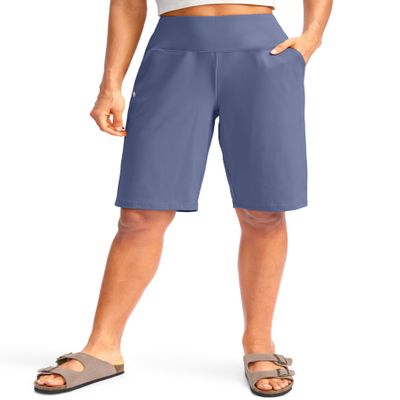 G Gradual Women's 12" Bermuda Long Shorts with Pockets High Waisted Stretch Knee Length Shorts for Women Summer Walking(Universe Blue,L)