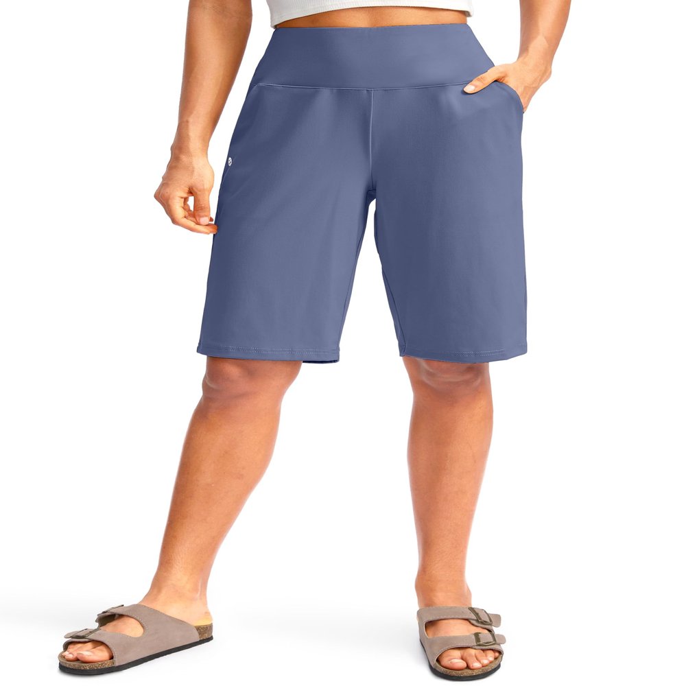 G Gradual Women's 12" Bermuda Long Shorts with Pockets High Waisted Stretch Knee Length Shorts for Women Summer Walking(Universe Blue,L)
