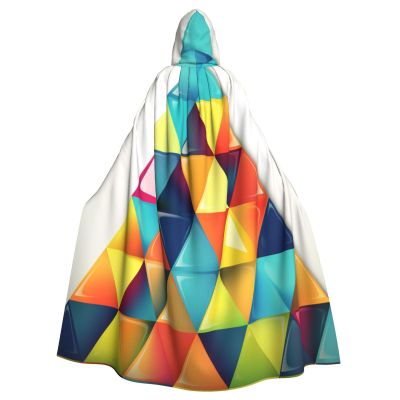 Dwrepo Colorful Triangle Halloween Hooded Cloak Full Length Adult Vampire Witch Cape for Halloween Cosplay Costumes