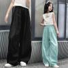 Girls Wide Leg Pants Flowy Loose Pants for Kids Linen Trousers Casual Beach Oversize Toddler Youth (Black, 11-12 Years) view 3