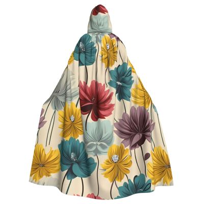 Dwrepo Flowers Halloween Hooded Cloak Full Length Adult Vampire Witch Cape for Halloween Cosplay Costumes