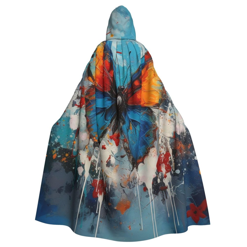 Dwrepo Butterfly Pattern Halloween Hooded Cloak Full Length Adult Vampire Witch Cape for Halloween Cosplay Costumes