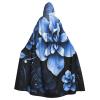 Dwrepo Blue Flower Halloween Hooded Cloak Full Length Adult Vampire Witch Cape for Halloween Cosplay Costumes view 1