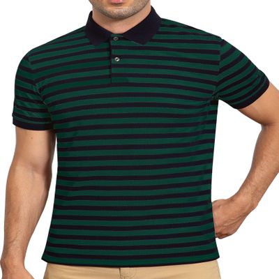 AbbyHold Mens Polo Shirts Short Sleeve Striped Cotton Collar Fitted Pique Work Golf Shirts for Men (S, Green)