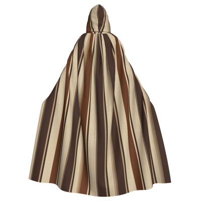 Dwrepo Brown Stripe Halloween Hooded Cloak Full Length Adult Vampire Witch Cape for Halloween Cosplay Costumes