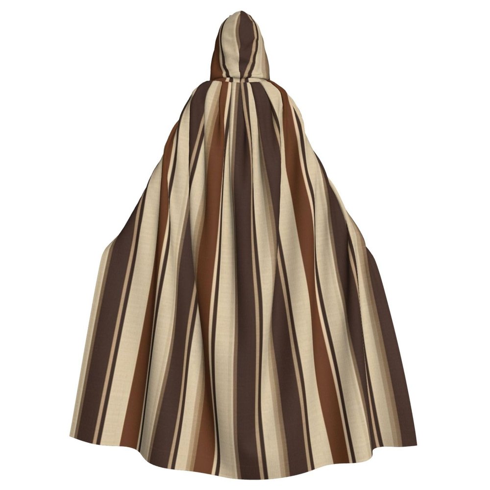 Dwrepo Brown Stripe Halloween Hooded Cloak Full Length Adult Vampire Witch Cape for Halloween Cosplay Costumes