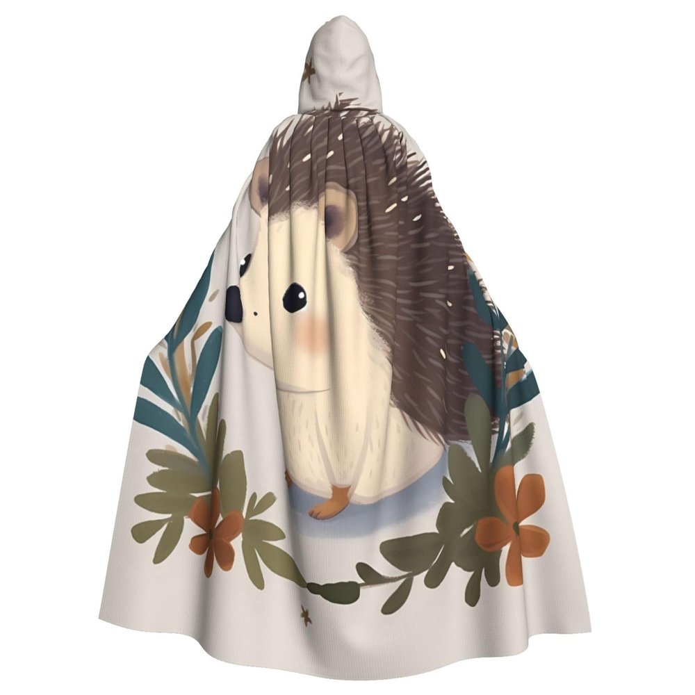 Dwrepo Cute Little Hedgehog Halloween Hooded Cloak Full Length Adult Vampire Witch Cape for Halloween Cosplay Costumes