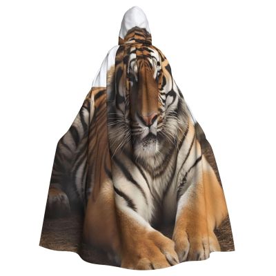 Dwrepo Big Tiger Halloween Hooded Cloak Full Length Adult Vampire Witch Cape for Halloween Cosplay Costumes