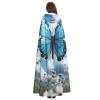 Dwrepo blue butterfly and Clouds Halloween Hooded Cloak Full Length Adult Vampire Witch Cape for Halloween Cosplay Costumes view 4