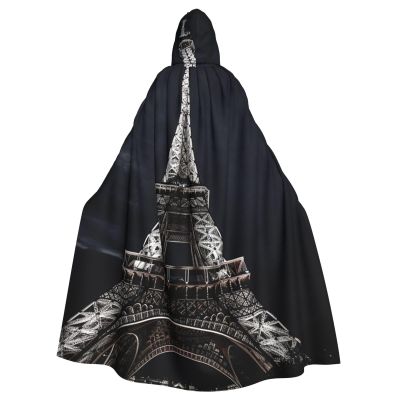 Dwrepo Eiffel tower Halloween Hooded Cloak Full Length Adult Vampire Witch Cape for Halloween Cosplay Costumes