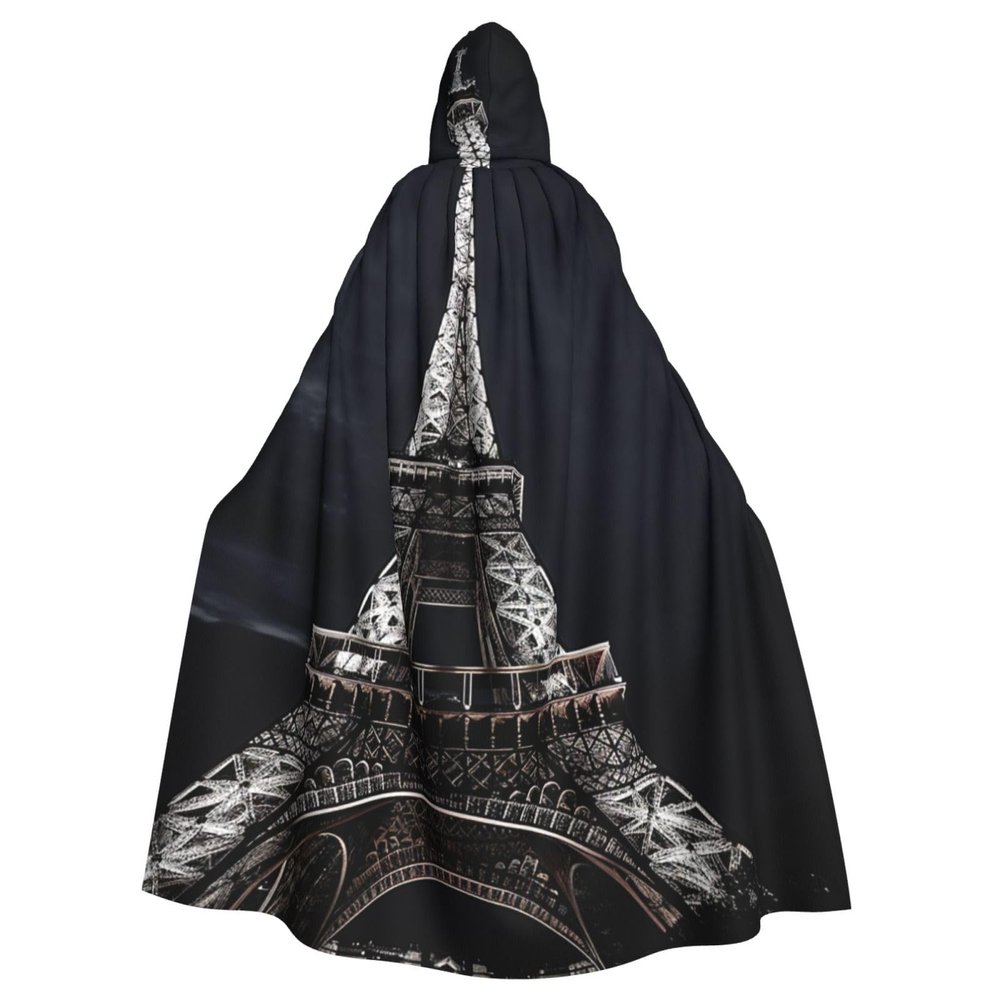 Dwrepo Eiffel tower Halloween Hooded Cloak Full Length Adult Vampire Witch Cape for Halloween Cosplay Costumes
