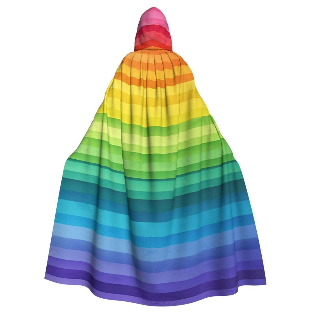 Dwrepo Colorful Rainbow Stripe Halloween Hooded Cloak Full Length Adult Vampire Witch Cape for Halloween Cosplay Costumes