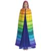 Dwrepo Colorful Rainbow Stripe Halloween Hooded Cloak Full Length Adult Vampire Witch Cape for Halloween Cosplay Costumes view 2