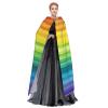 Dwrepo Colorful Rainbow Stripe Halloween Hooded Cloak Full Length Adult Vampire Witch Cape for Halloween Cosplay Costumes view 3