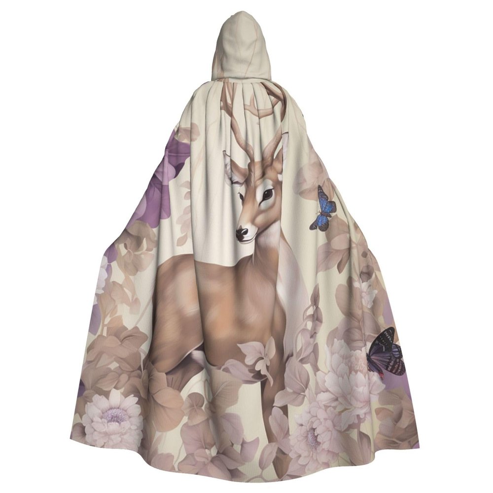 Dwrepo Deer Birds with Flowers Halloween Hooded Cloak Full Length Adult Vampire Witch Cape for Halloween Cosplay Costumes