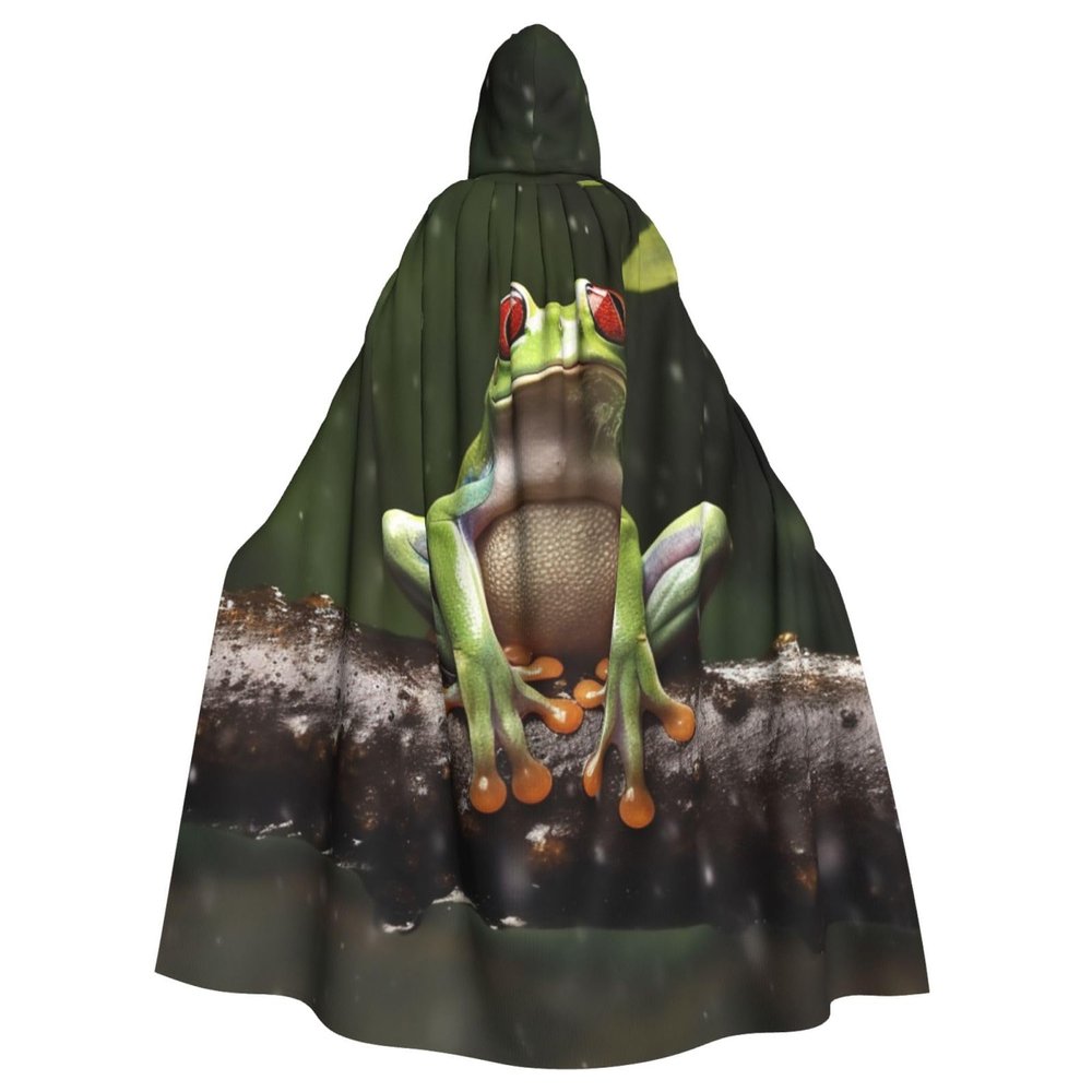 Dwrepo Peace Tree Frog Halloween Hooded Cloak Full Length Adult Vampire Witch Cape for Halloween Cosplay Costumes