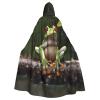Dwrepo Peace Tree Frog Halloween Hooded Cloak Full Length Adult Vampire Witch Cape for Halloween Cosplay Costumes view 1