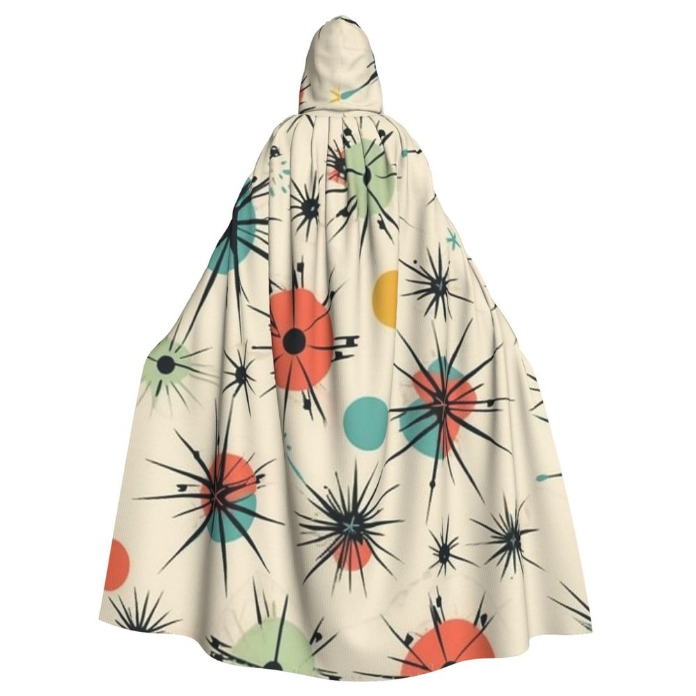 Dwrepo Atomic Stars Retro Pattern Halloween Hooded Cloak Full Length Adult Vampire Witch Cape for Halloween Cosplay Costumes