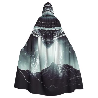 Dwrepo Alien Spaceship Halloween Hooded Cloak Full Length Adult Vampire Witch Cape for Halloween Cosplay Costumes
