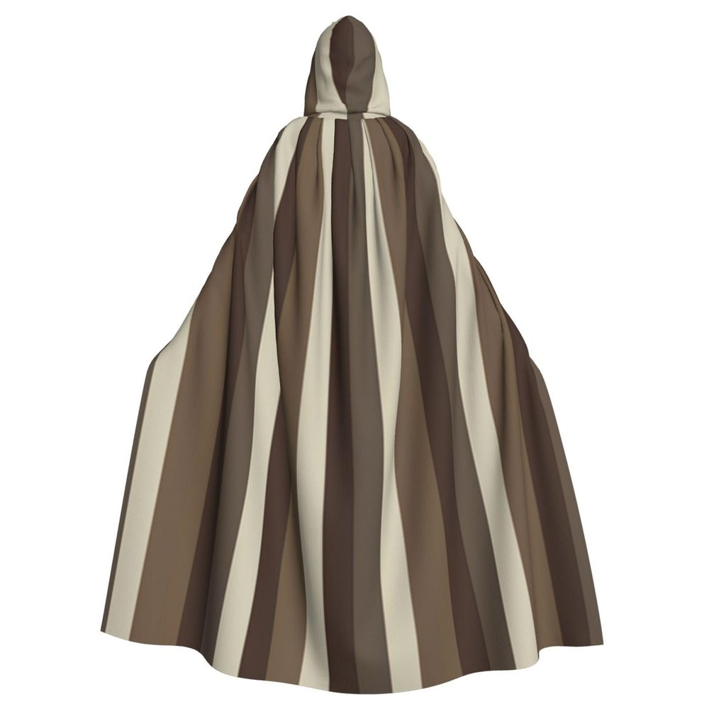 Dwrepo Brown Stripe Halloween Hooded Cloak Full Length Adult Vampire Witch Cape for Halloween Cosplay Costumes