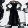 AGYMNX Women's Gothic Velvet Long Sleeve Cosplay Dress Fishtail Hem Ruched Maxi Dress Halloween Role Play Costume Black view 2