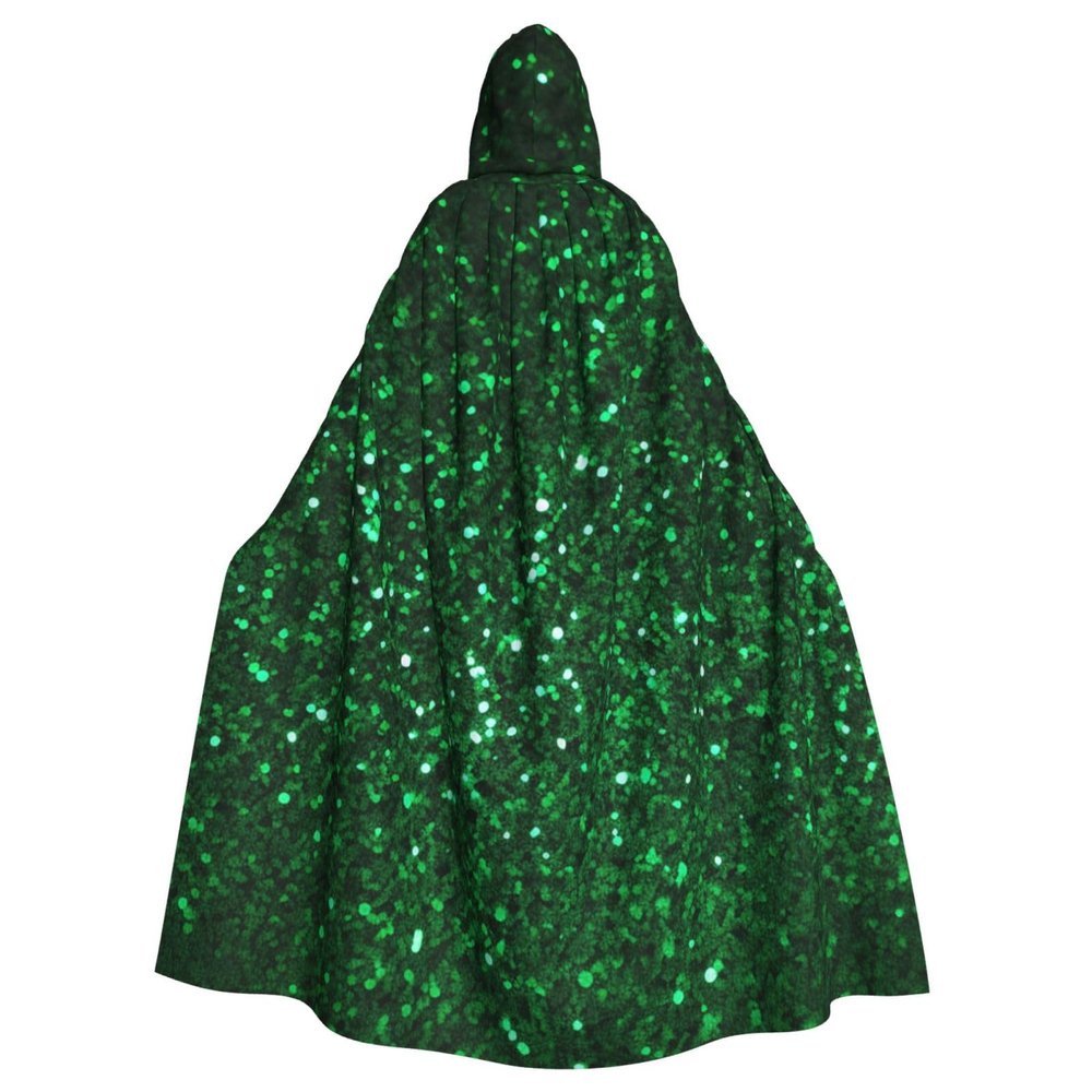 Dwrepo Green Sequin Sparkle Halloween Hooded Cloak Full Length Adult Vampire Witch Cape for Halloween Cosplay Costumes