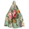 Dwrepo Vintage Floral Flowers Halloween Hooded Cloak Full Length Adult Vampire Witch Cape for Halloween Cosplay Costumes view 1