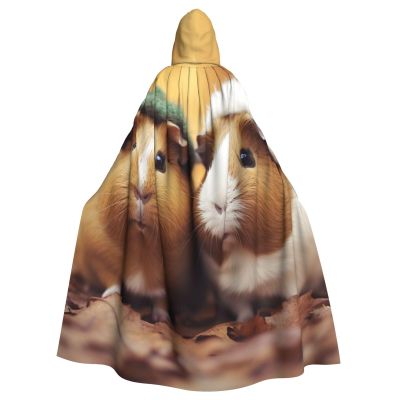 Dwrepo Cute Guinea Pigs Halloween Hooded Cloak Full Length Adult Vampire Witch Cape for Halloween Cosplay Costumes