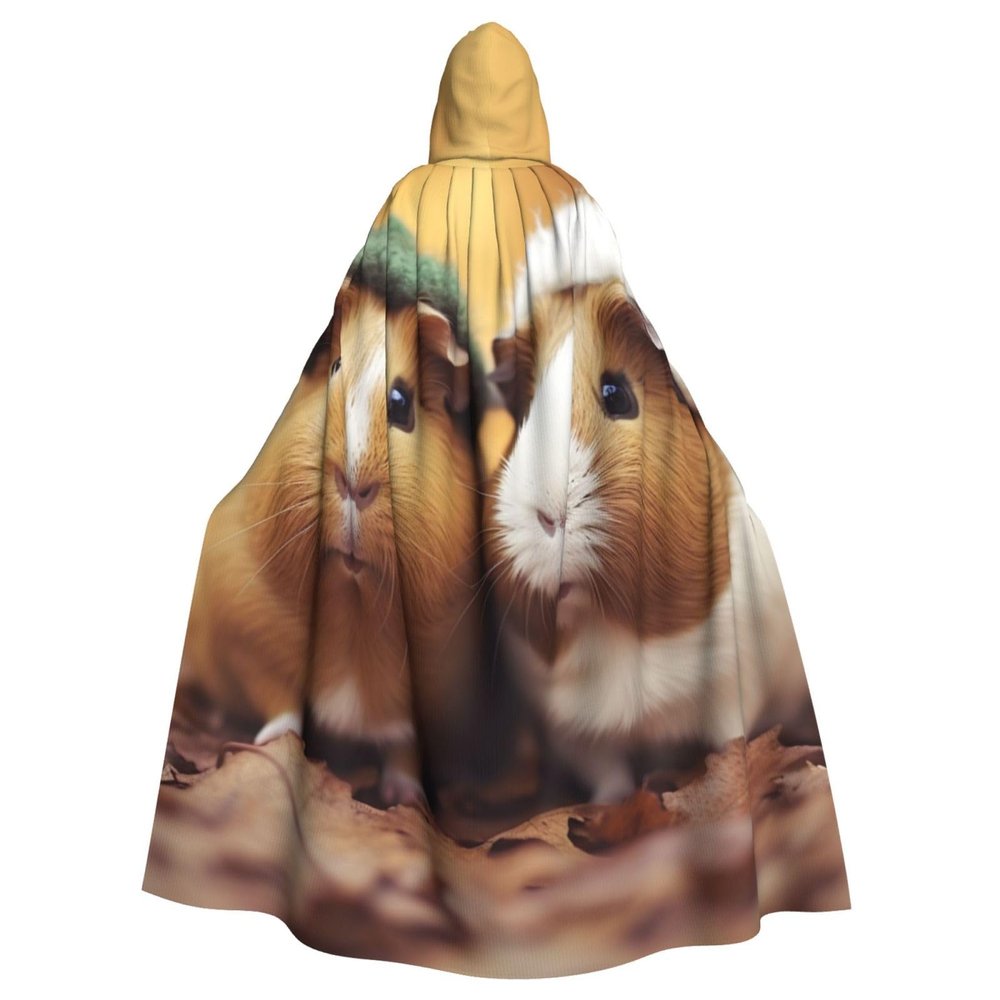 Dwrepo Cute Guinea Pigs Halloween Hooded Cloak Full Length Adult Vampire Witch Cape for Halloween Cosplay Costumes