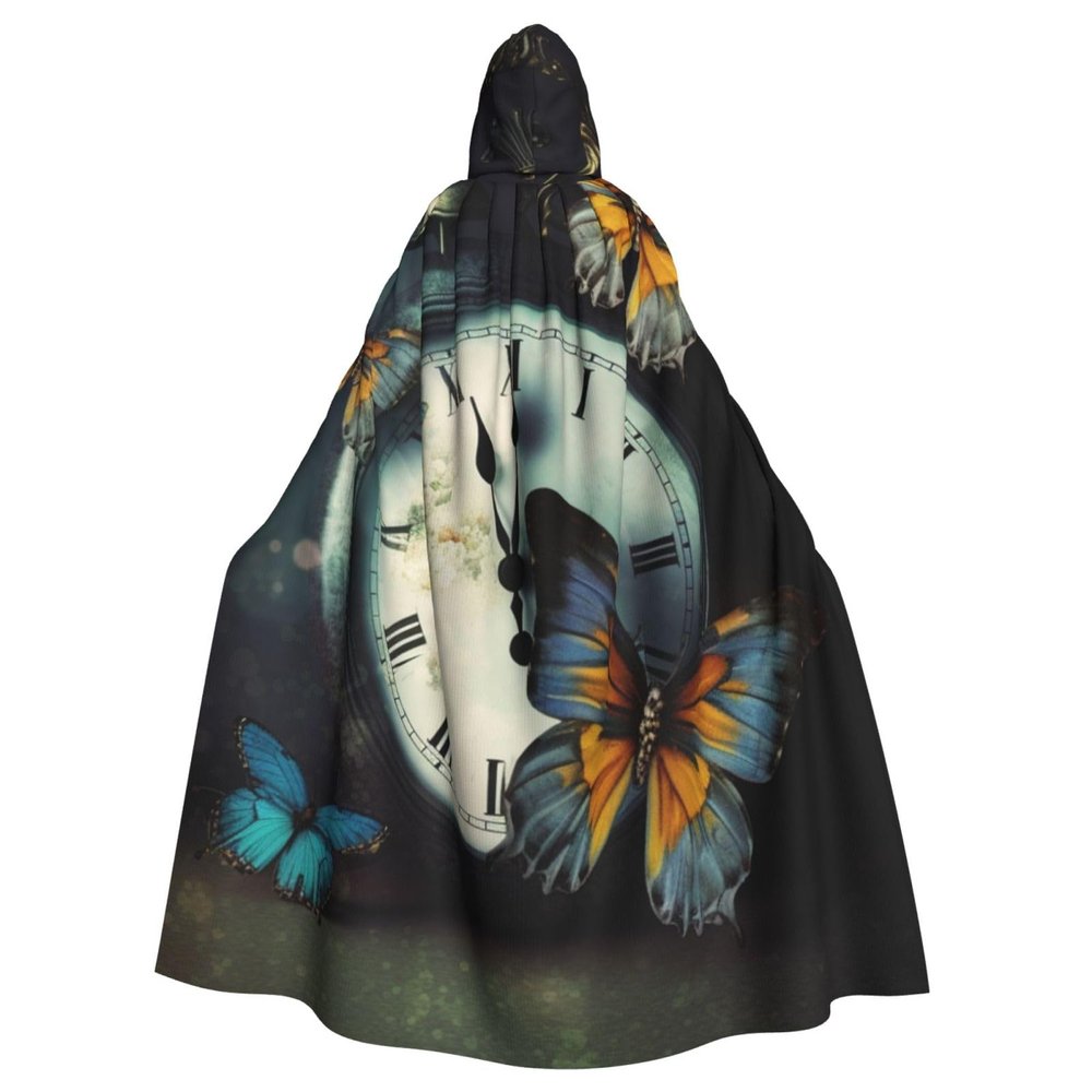 Dwrepo Clock Butterfly Halloween Hooded Cloak Full Length Adult Vampire Witch Cape for Halloween Cosplay Costumes
