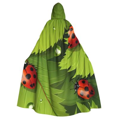 Dwrepo Leaves and Ladybugs Halloween Hooded Cloak Full Length Adult Vampire Witch Cape for Halloween Cosplay Costumes