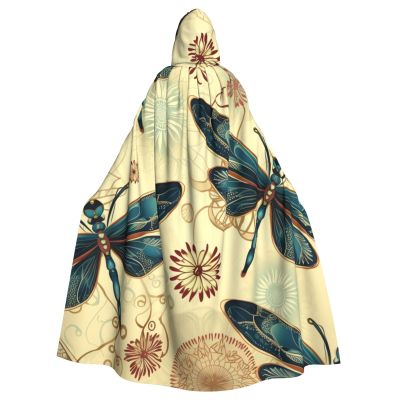 Dwrepo Dragonfly Halloween Hooded Cloak Full Length Adult Vampire Witch Cape for Halloween Cosplay Costumes