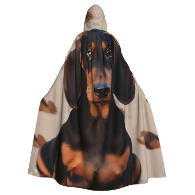 Dwrepo Dachshund Dog Halloween Hooded Cloak Full Length Adult Vampire Witch Cape for Halloween Cosplay Costumes