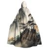 Dwrepo Chinese Landscape Painting Halloween Hooded Cloak Full Length Adult Vampire Witch Cape for Halloween Cosplay Costumes view 1