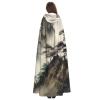 Dwrepo Chinese Landscape Painting Halloween Hooded Cloak Full Length Adult Vampire Witch Cape for Halloween Cosplay Costumes view 4